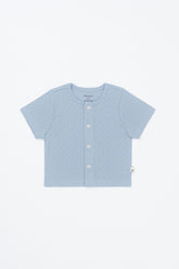 Avauma Lucent Short Sleeve Cardigan in Cream Mint – breathable and soft knitwear for babies, perfect for cool summer layering.